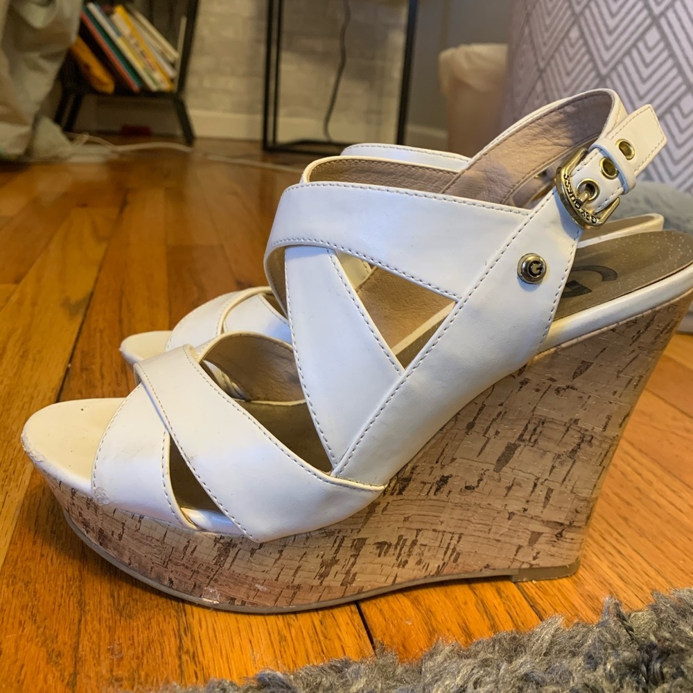 G by Guess white wedge heels
